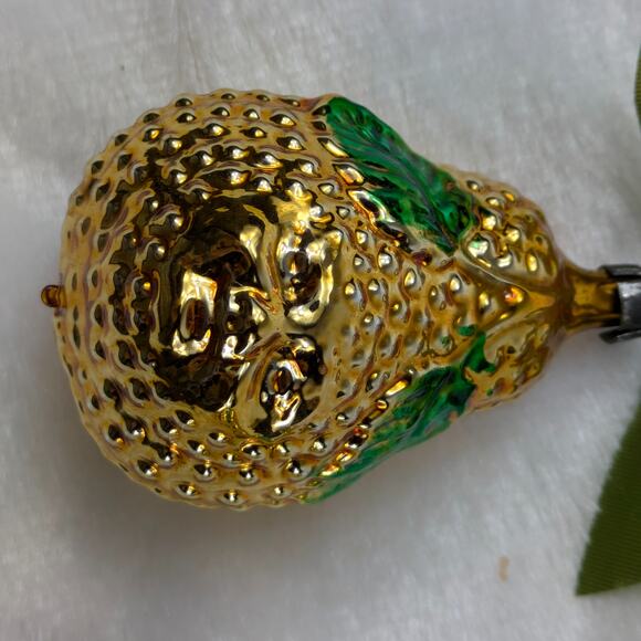 Pear Face Mercury Christmas Ornament Gold Textured Antique Germany Hand Blown - Picture 2 of 9